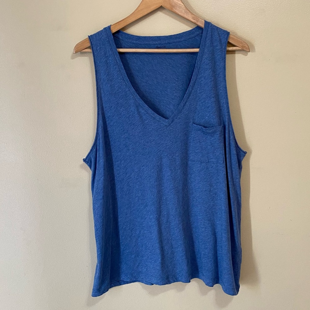 Madewell Blue V Neck Tank Top w/ Front Pocket on Left Side Size XXL